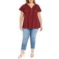 thumbnail image 2 of GRACE & GRANDEUR Women's Plus Size Tops Pintuck Front Ruffle Sleeve Blouse Button Notch Neck Dressy Casual Tunic Shirt 4X ‌Burgundy‌, 2 of 6