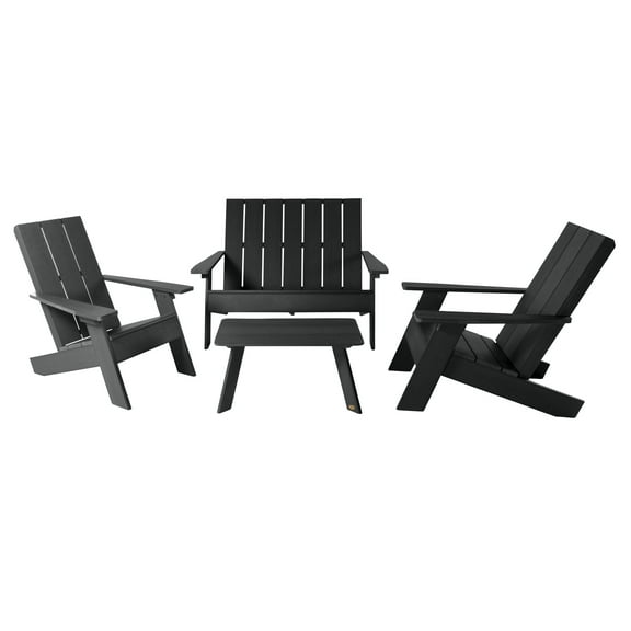 Highwood 4-pc Modern Adirondack Conversation Set with 2 Modern Adirondack Chairs, 1 Double-wide Modern Adirondack Chair and 1 Modern Conversation Table - Outdoor, Eco-friendly, Synthetic Wood