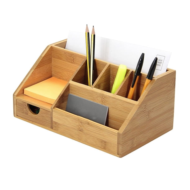Fiudx Organizador de Escritorio de Madera, Caja de Almacenamiento Multifuncional, Portalápices, Tijeras y Destornillador, Decoración para El Hogar y La Oficina, Idea de Regalo, Hecho a Mano, 24,5 X 1