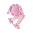 thumbnail image 2 of Loicainy Baby Toddler Girls Valentine's Day 2 Piece Outfits 6 12 18 24 Months 2T 3T 4T 5T Heart Decorated Long Sleeve Crew Neck Tops and Elastic Waist Flared Pants Kids Clothes Set, 2 of 9