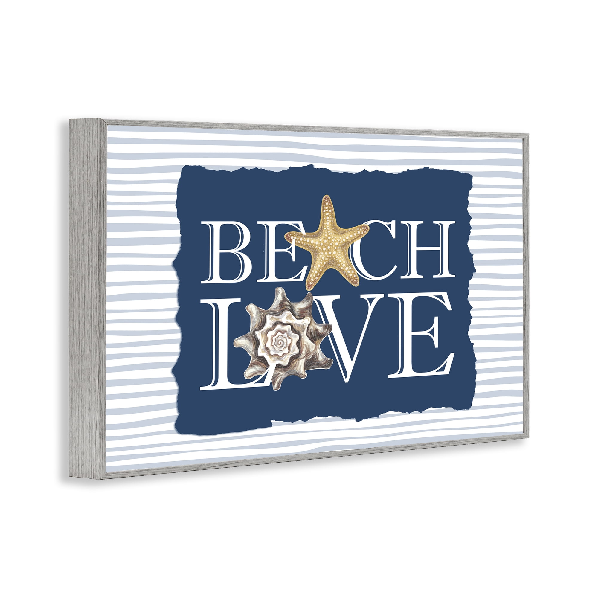 Stupell Industries Beach Love Seashells Gray Framed Giclee Art, design by Kim Allen