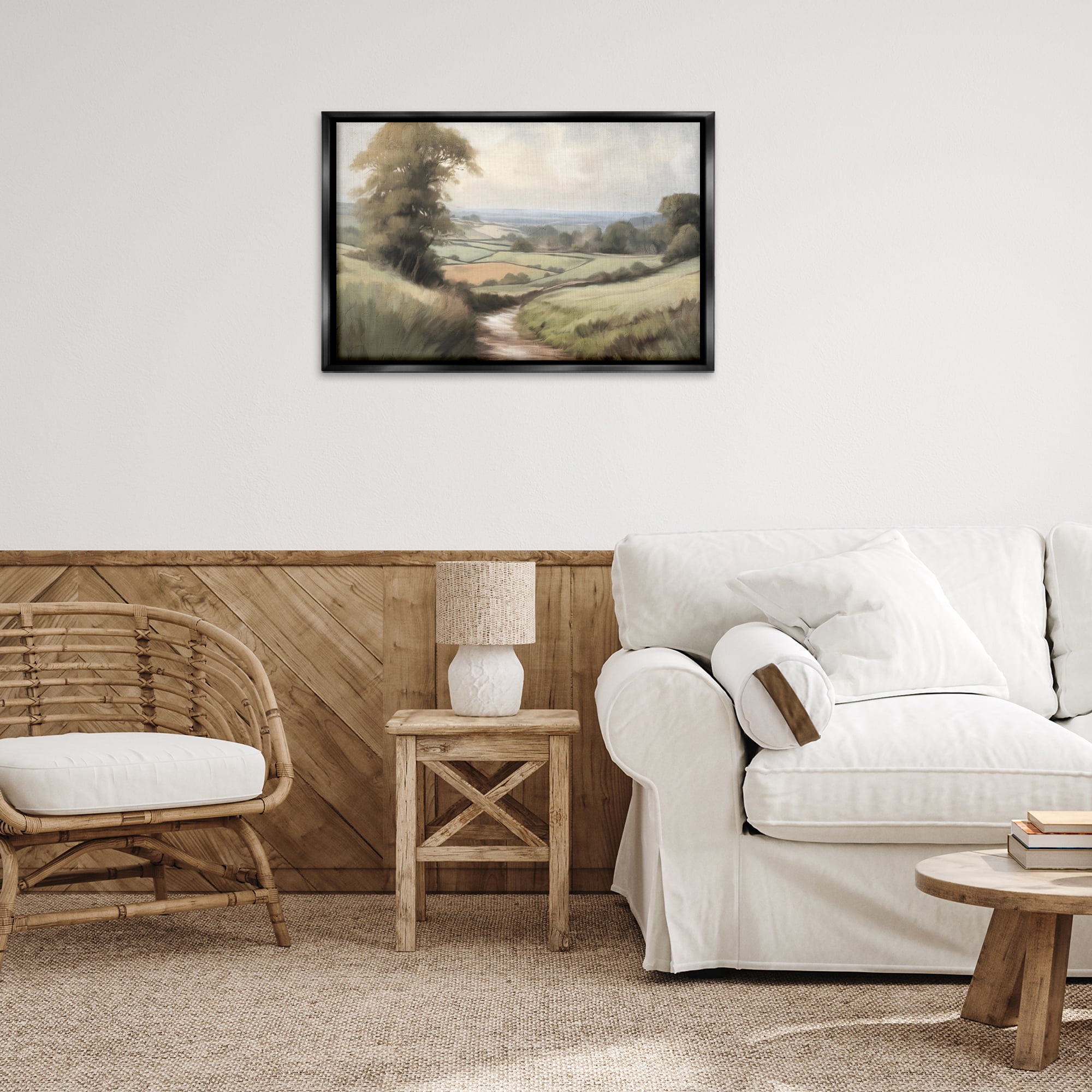 Stupell Industries Country Walk Path Landscape & Nature Painting Black Floater Framed Canvas Art Print Wall Art, 31 x 21