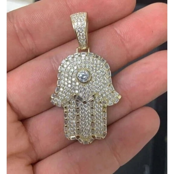 2.00Ct Round Cut Lab Created Diamond Hamsa Hand Women's Pendant 14K Yellow Gold Plated