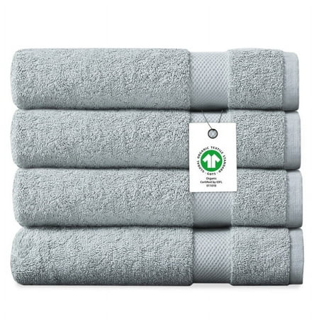 Delara Organic Cotton Bath Towel Pack of 4, GOTS & OEKO-TEX Certified, Premium Hotel Quality Towels, 650 GSM, Soft, Quick Dry & Ultra-Absorbent