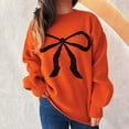 thumbnail image 2 of Uootdi Women's Bow Print Sweater Crew Neck Long Sleeve Knit Pullover Casual Loose Fit Fall Winter Top Trendy Cute Bow Pattern Knitwear for Daily Outfit Orange Women Tops, 2 of 5