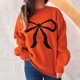 thumbnail image 1 of Ailaofu Womens Fall Winter Casual Sweater Cute Bow Crewneck Long Sleeve Baggy Knit Sweatshirt Top Trendy Aesthetic Clothes, 1 of 5
