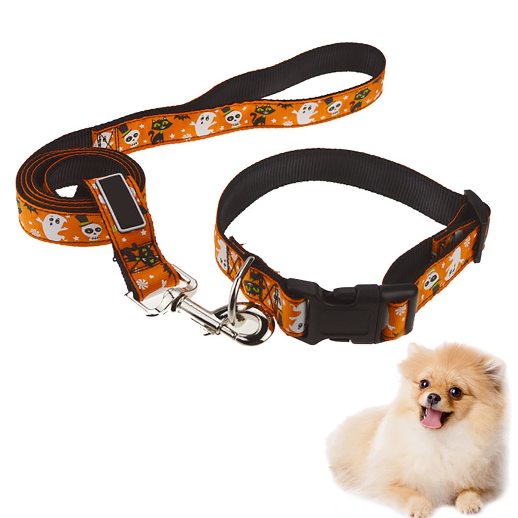2Pcs Dog Leash Halloween Ghost Pumpkin Witch Hat Pattern Pet Leash Dog