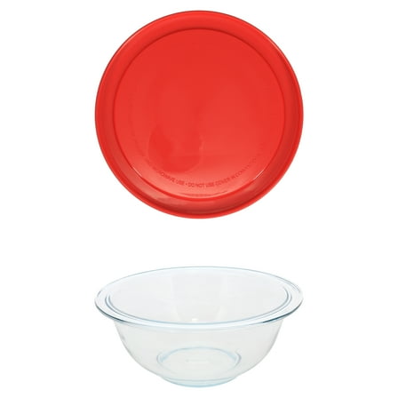 Pyrex (1) 322 1qt Glass Mixing Bowl and (1) 322-PC 1qt Red Mixing Bowl Lid