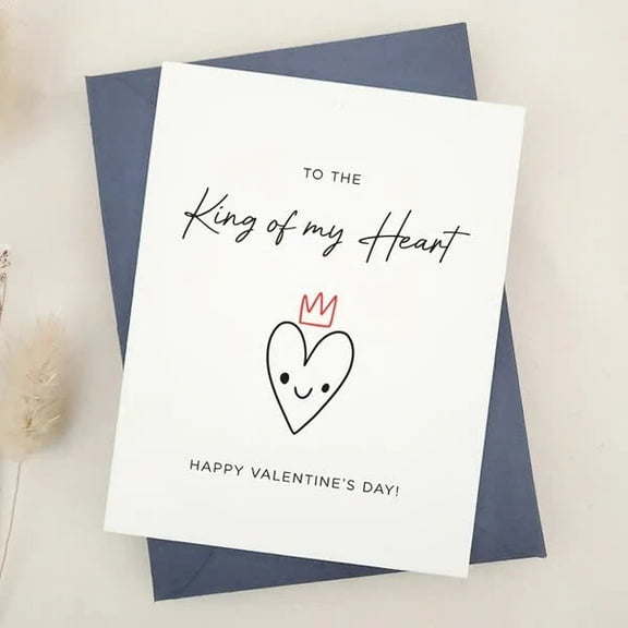 Valentine's Day Card for Him – "King of My Heart" Design with Crown – Blank Inside, Envelope Included – Perfect Romantic Gift for Boyfriend, Husband, Partner