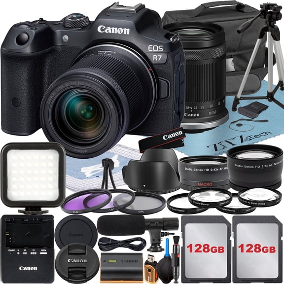 Canon EOS R7 Mirrorless Camera with RF-S 18-150mm Lens   2 Pack 128GB Memory Card   Case   ZeeTech Accessory (International Version)