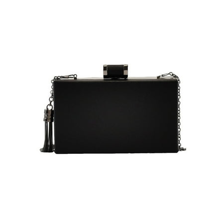 - Girls Black Chain Detail Barrel Clasp Fastening Box Clutch