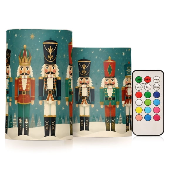 Five Nutcrackers Flickering Flameless Candles Battery Operated with Remote Timer LED Pillar Candles Set of 2