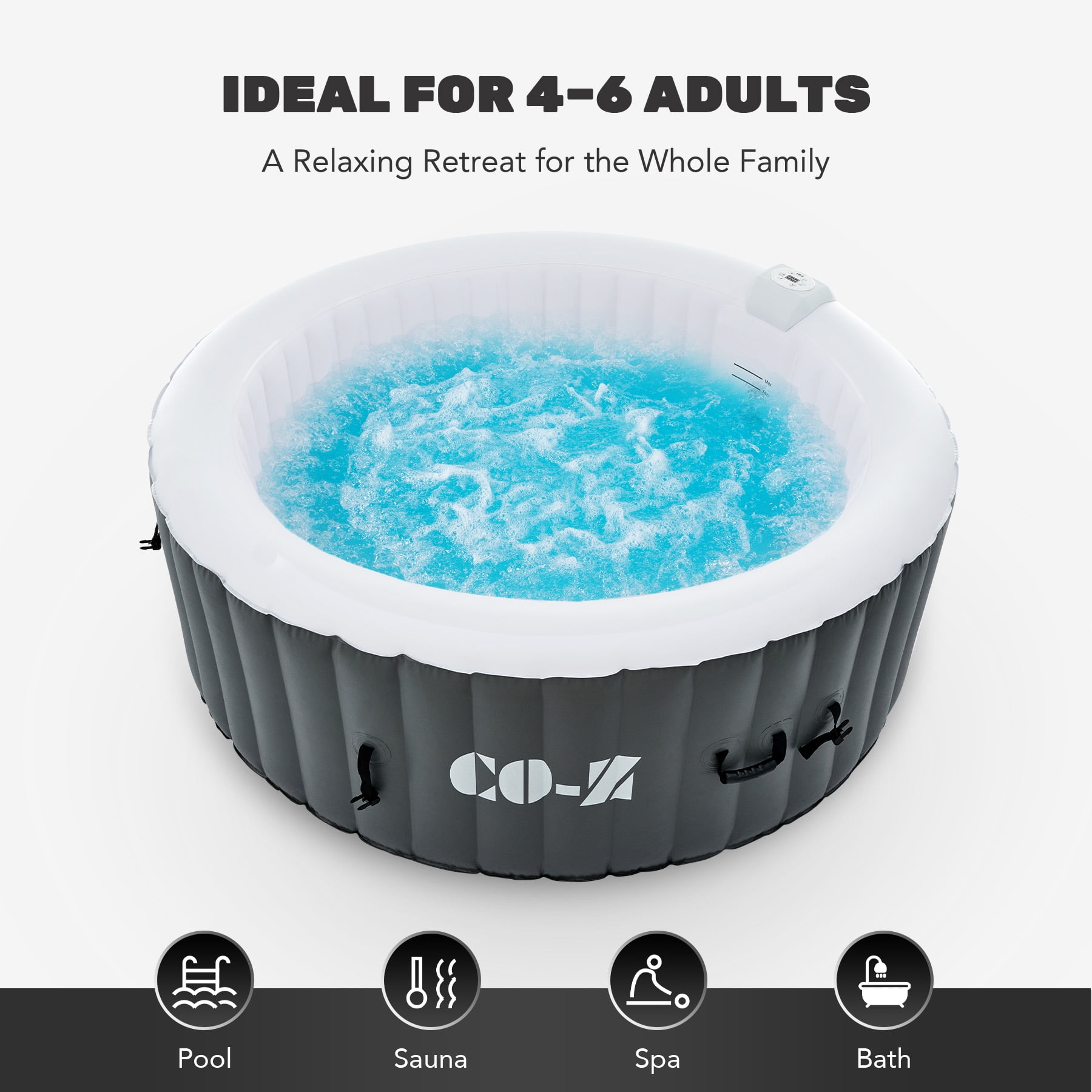 CO-Z 6 Person 7ft Inflatable Hot Tub Pool with Energy Efficient Spa Cover,Massage Jets and All Accessories Gray
