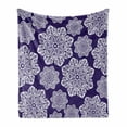 thumbnail image 1 of Navy Blue Soft Flannel Fleece Throw Blanket, Floral Lace Graphic Print Snowflake Themed Pattern Ornate Circle Batik Texture, Cozy Plush for Indoor and Outdoor Use, 60" x 80", Blue White, by Ambesonne, 1 of 6
