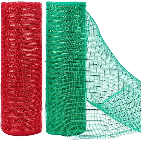 1 Bag 2 Rolls 60 Feet Red Green Mesh Ribbon 10.24 Inch Plastic Mesh with Gold Wide Foil Mesh Ribbons Christmas Ribbon for Wreath Christmas Tree Decoration