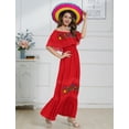 thumbnail image 5 of IDOPIP Women Mexican Dress Off Shoulder Floral Embroidered Long Maxi Dress Traditional Fiesta Dresses, 5 of 9