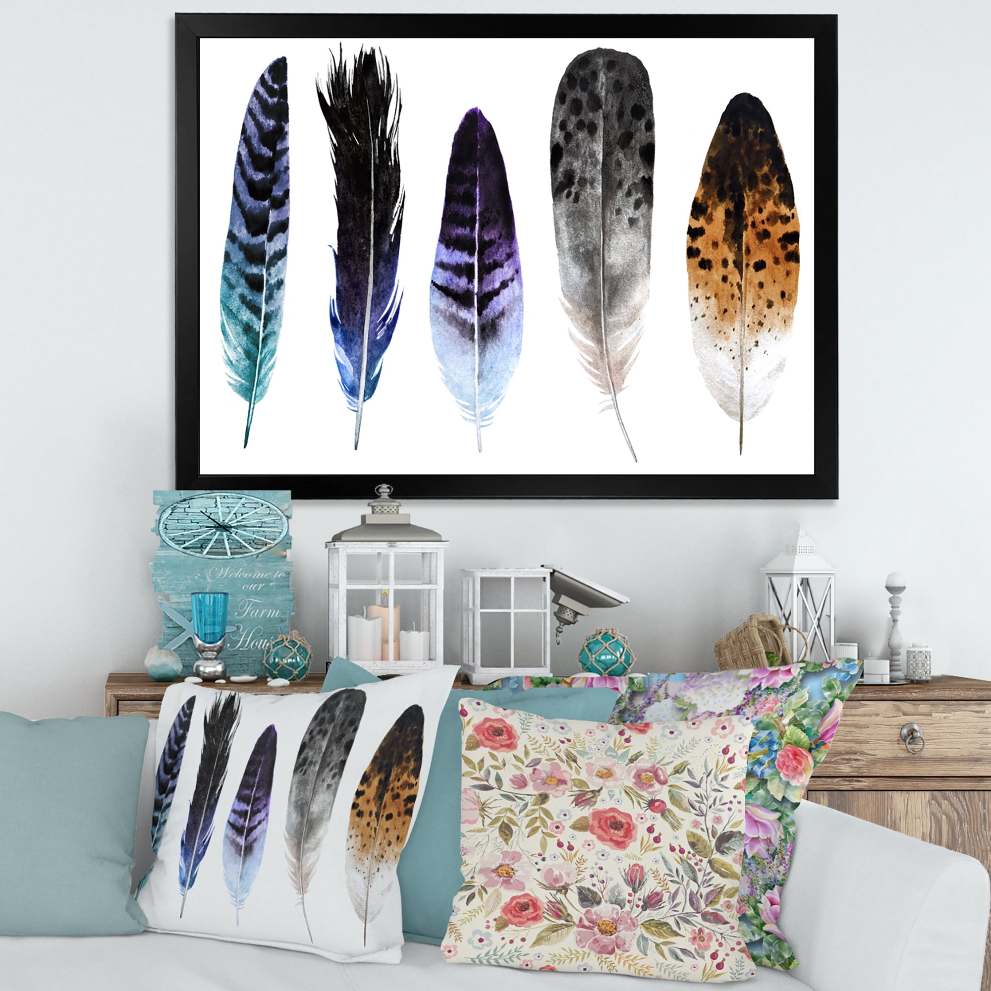 Designart 'Colourful Boho Art Feathers II' Bohemian & Eclectic Framed Art Print