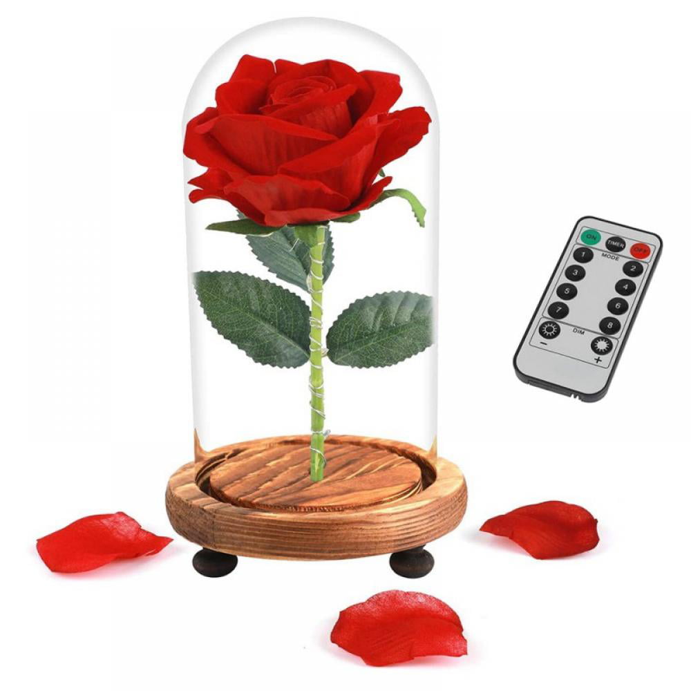 Enchanted Forever Rose Flower In Glass LED Light Wedding Festival Home Decor 
