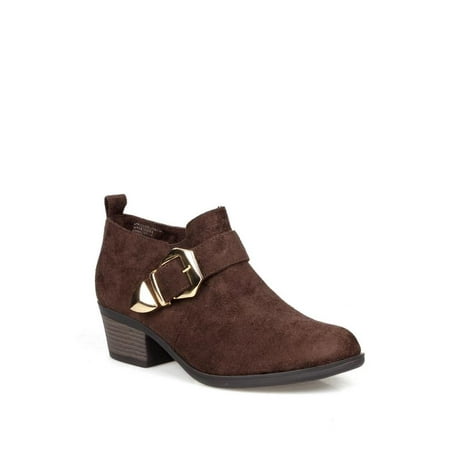 Buckle Chukka - Mark and Maddux Chunky Heel Women's Buckle Booties in Brown