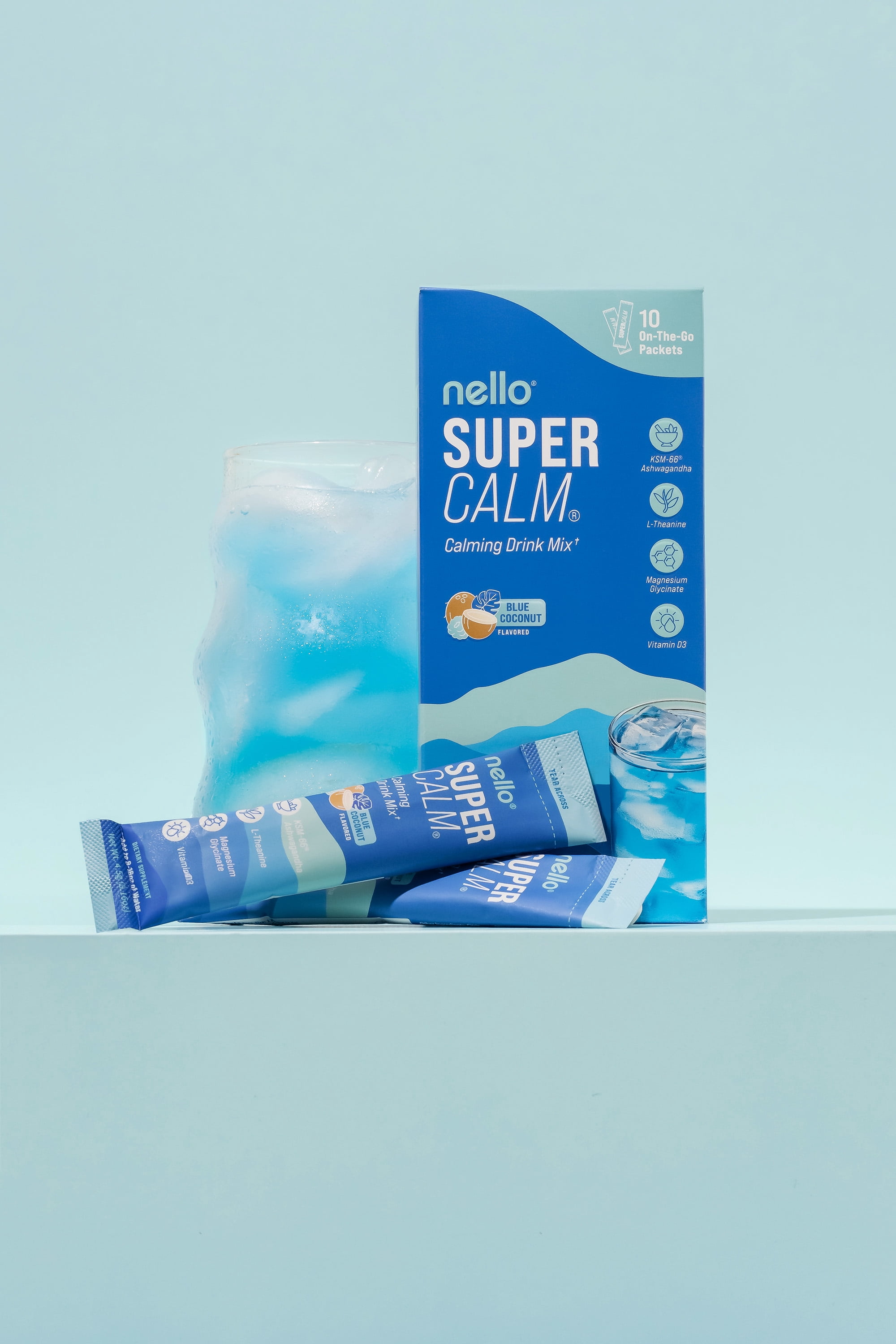 Nello Supercalm Calming Drink Mix Packets, Blue Coconut, 1.5 oz, 10 Count