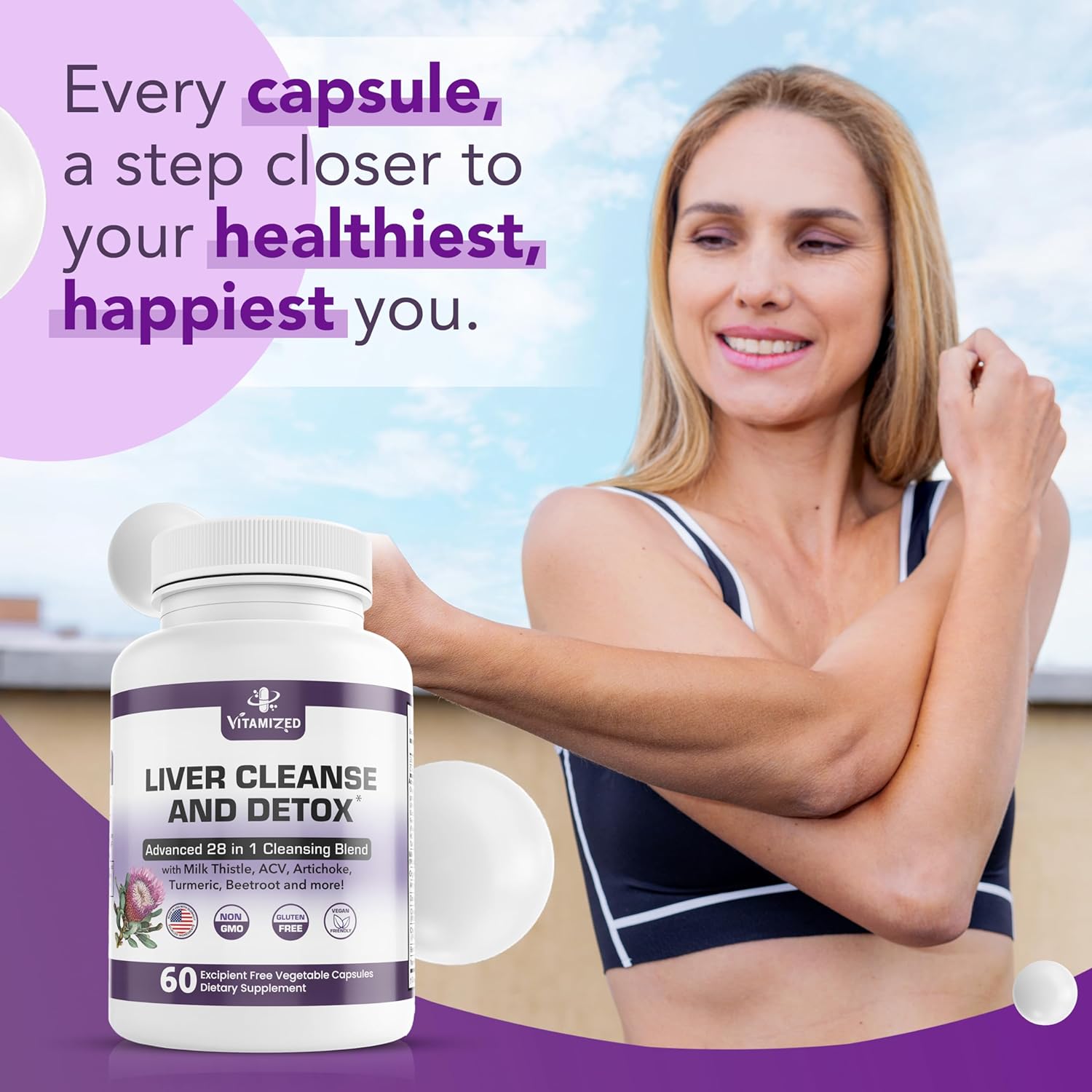 Vitamized Milk Thistle Liver Detox and Repair Capsules, 60 Count