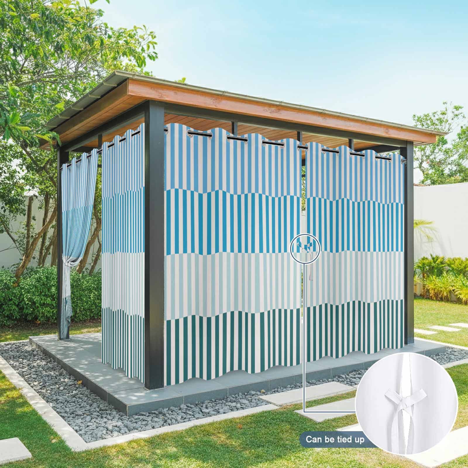 Colorful Stripe Outdoor Curtains for Patio Waterproof,Windproof Privacy Curtains with Weighted Bottom,Modern Teal Blue Green Vertical Striped Outside Drapes for Picnic Garage Yard 54"x108" 2 Panel