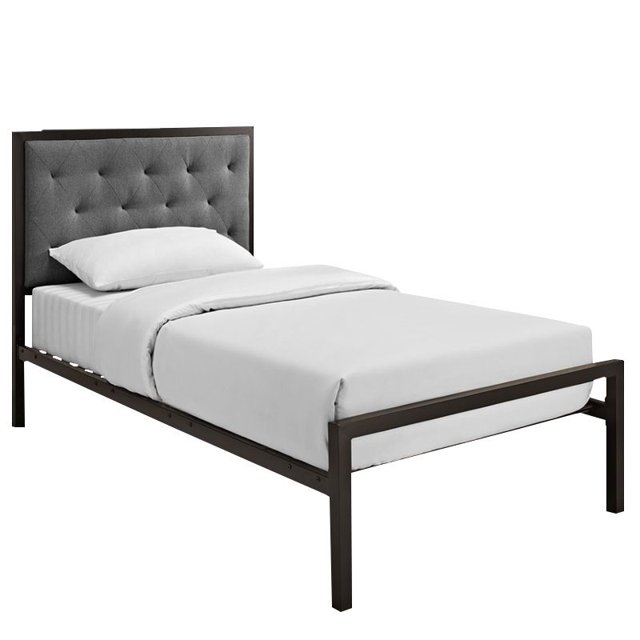Hawthorne Collection Twin Tufted Panel Bed in Brown and Gray