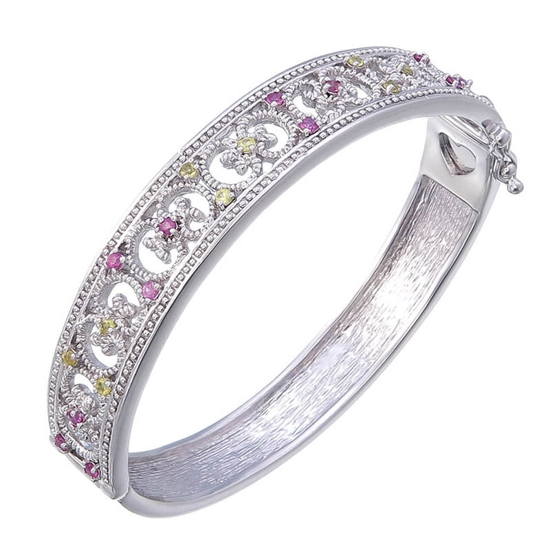 Vir Jewels 0.65 CTTW Pink And Yellow Sapphire Bangle Bracelet in Brass with Rhodium September