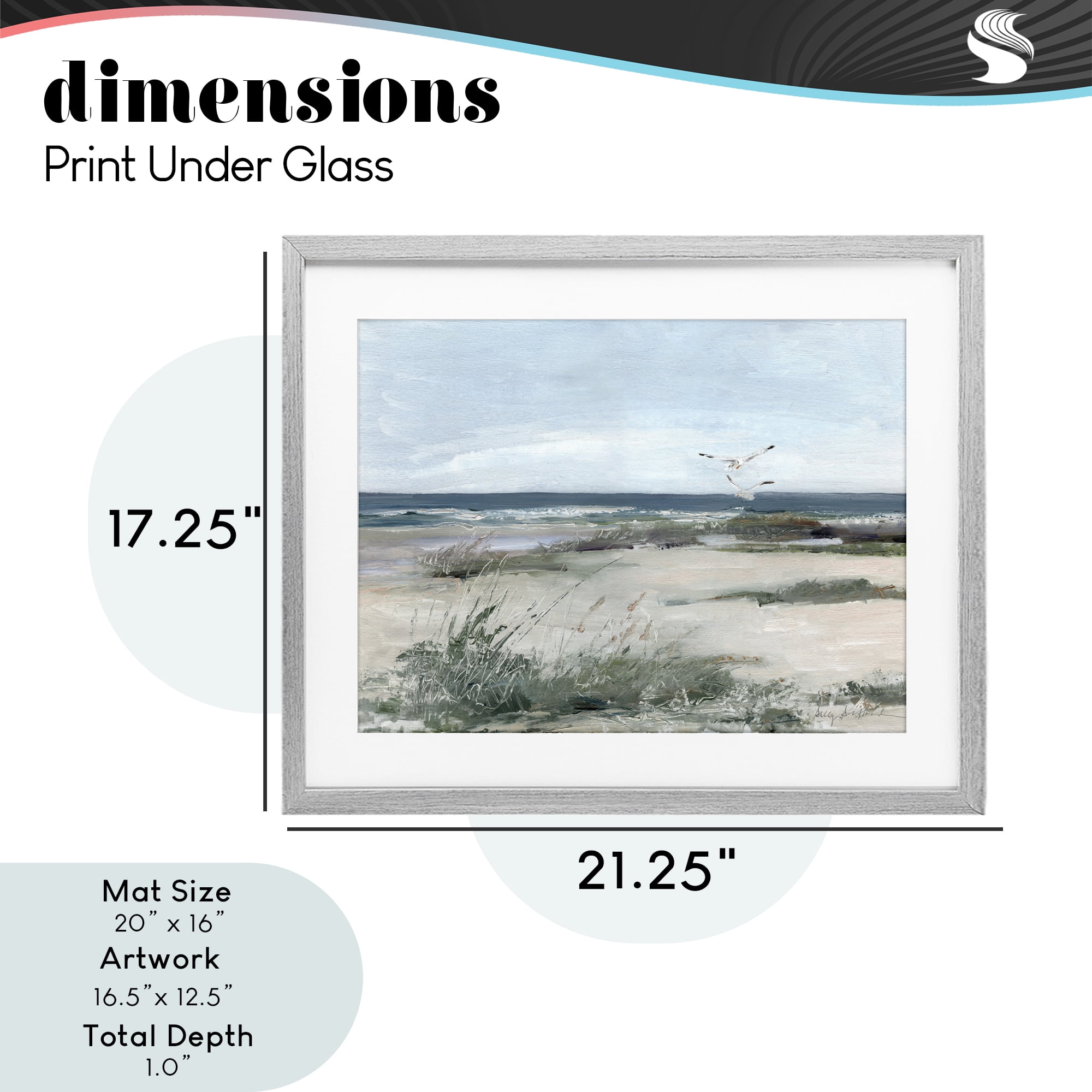 Stupell Industries Seagull Pair over Waves Gray Framed Print Under Glass, design by Sally Swatland