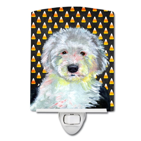 Caroline's Treasures LH9046CNL Old English Sheepdog Candy Corn Halloween Portrait Ceramic Night Light, 6x4x3",