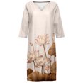thumbnail image 2 of Gibobby Vestido corta de fiesta casual Mujer Verano Casual Retro Estampado de flores Cuello en V Longitud media Vestido de manga media(Caqui,XL), 2 of 4
