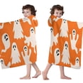 thumbnail image 4 of Orange Halloween Ghosts Hooded Bath Towel，60"x35" for Ages 3 To 12 Kids, Quick Dry Lightweight Soft Microfiber Hood Beach Towel Cover Up for Kids, 4 of 7