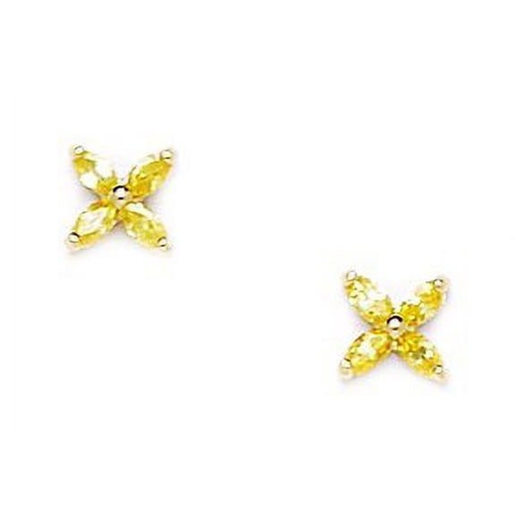 14k Yellow Gold November Yellow CZ 4 Petal Flower Screw-Back Earrings - Measures 5x5mm