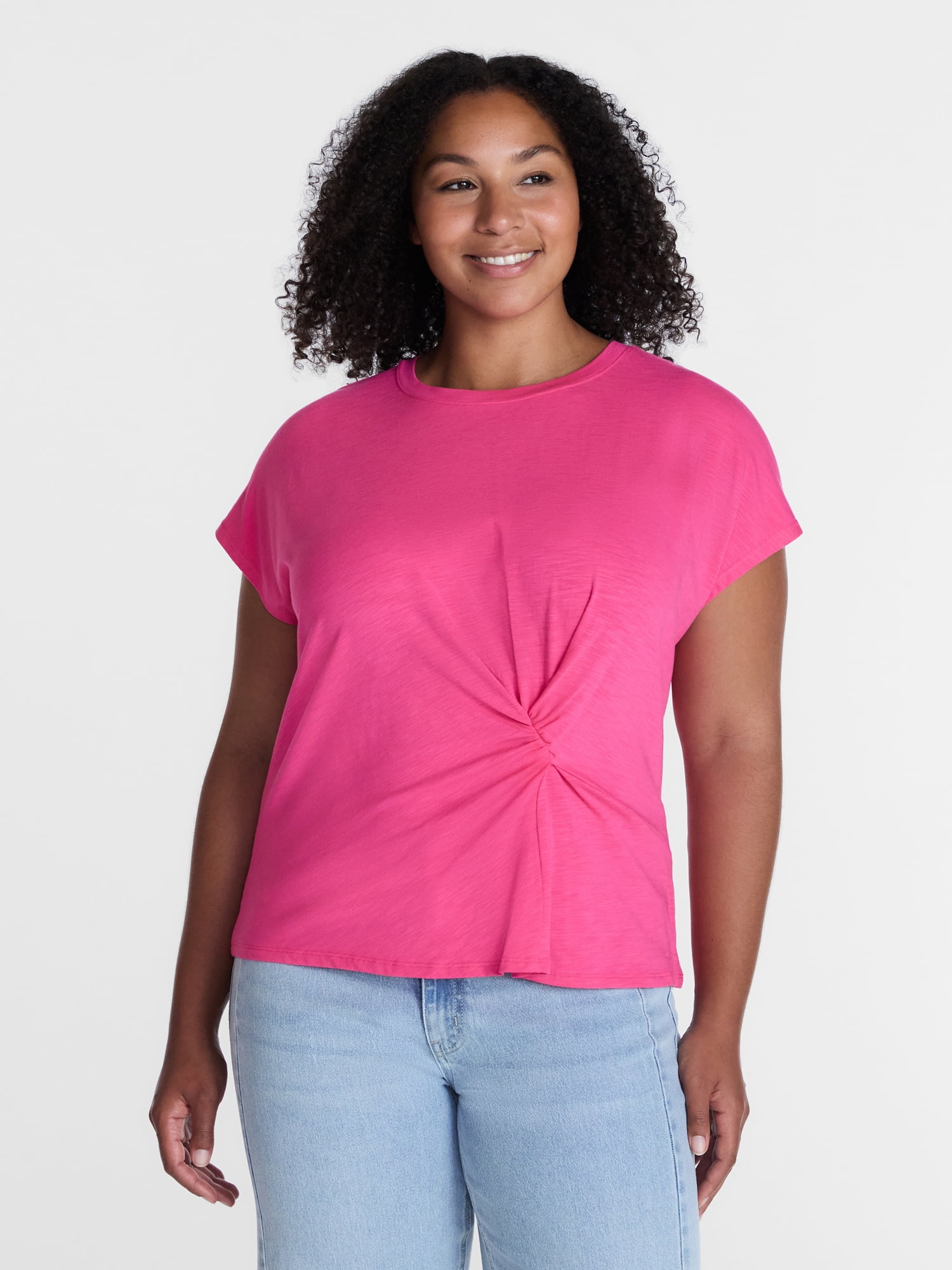 Time and Tru Women's Twist-Front Tee with Short Sleeves, Sizes XS-XXXL