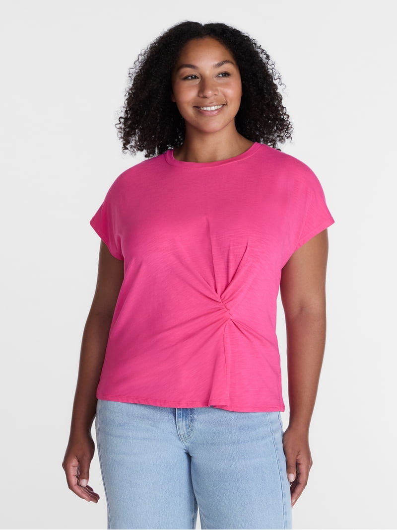 Time and Tru Women's Twist-Front Tee with Short Sleeves, Sizes XS