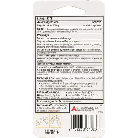 Benzedrex Nasal Decongestant Inhaler 1 Each (Pack of 18)
