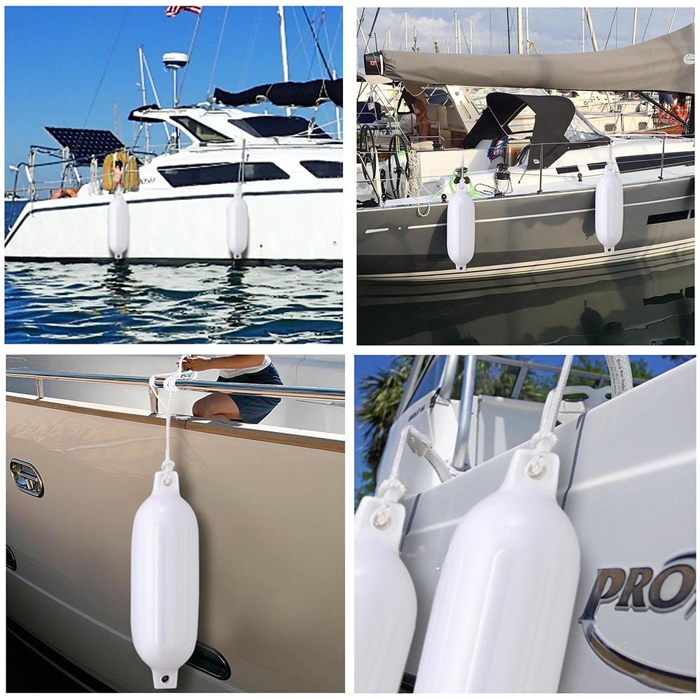 4 x BOAT FENDERS RIBBED 'OCEAN BLUE' 23" 58cm WHITE INFLATED marine yacht 