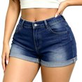 thumbnail image 5 of QERINTE Womens Plus Size High Waisted Shorts Stretchy Embroidery Summer Blue Denim Shorts, 5 of 6