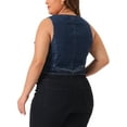 thumbnail image 4 of DARING DIVA Women's Plus Size Sleeveless V Neck Button Down Casual Denim Vest 1X Dark Blue, 4 of 6
