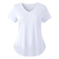 thumbnail image 4 of Womens Tops Short Sleeve Crew Neck Solid Color Loose Fit Petite Tops for Women,White,2XL, 4 of 4