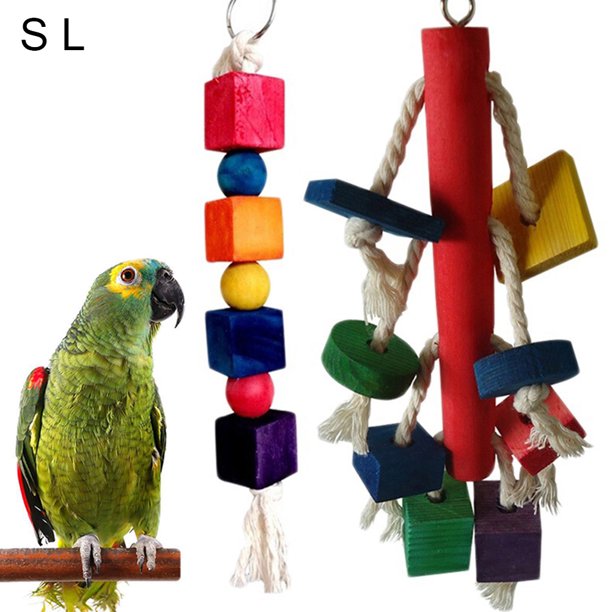 SPRING PARK Wooden Knots Block Parrot Toys with Bells, Bird Chewing