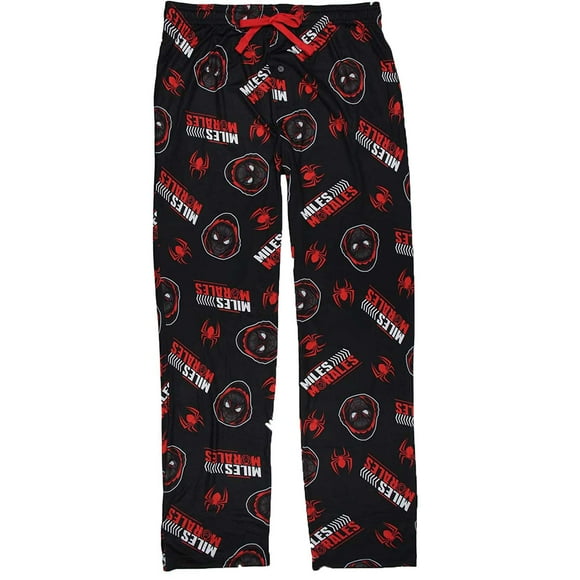 Marvel Spiderman Miles Morales Men's Allover Pattern Adult Sleep Bottoms Pajama Pants, Black, XX-Large