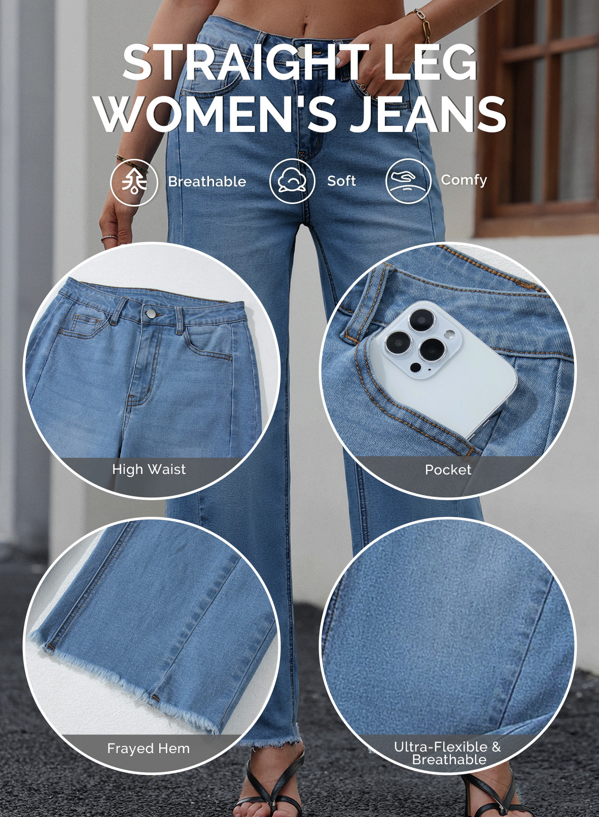 DOKOTOO Women's Wide Leg Jeans High Waisted Raw Hem photo 6