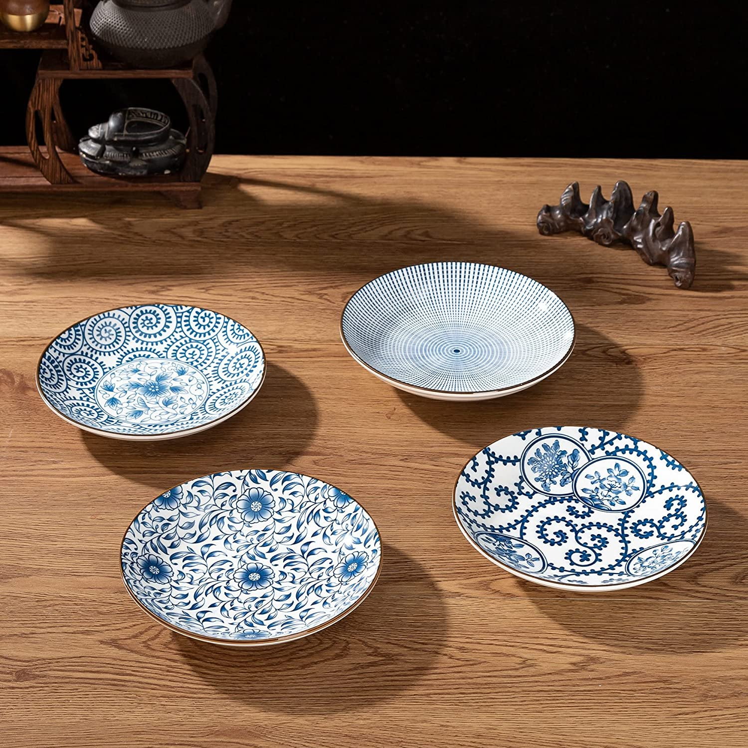 TJ Global Set of 4 Japanese Pottery Ceramic 9.5 Inch Plates for Any Meal and ... 