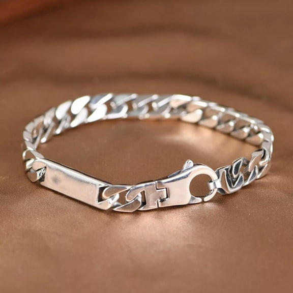 HOOUN Solid 925 Sterling Silver Chain 7mm Flat Curb Cuban Link Bracelet 22.2g/8.6inch