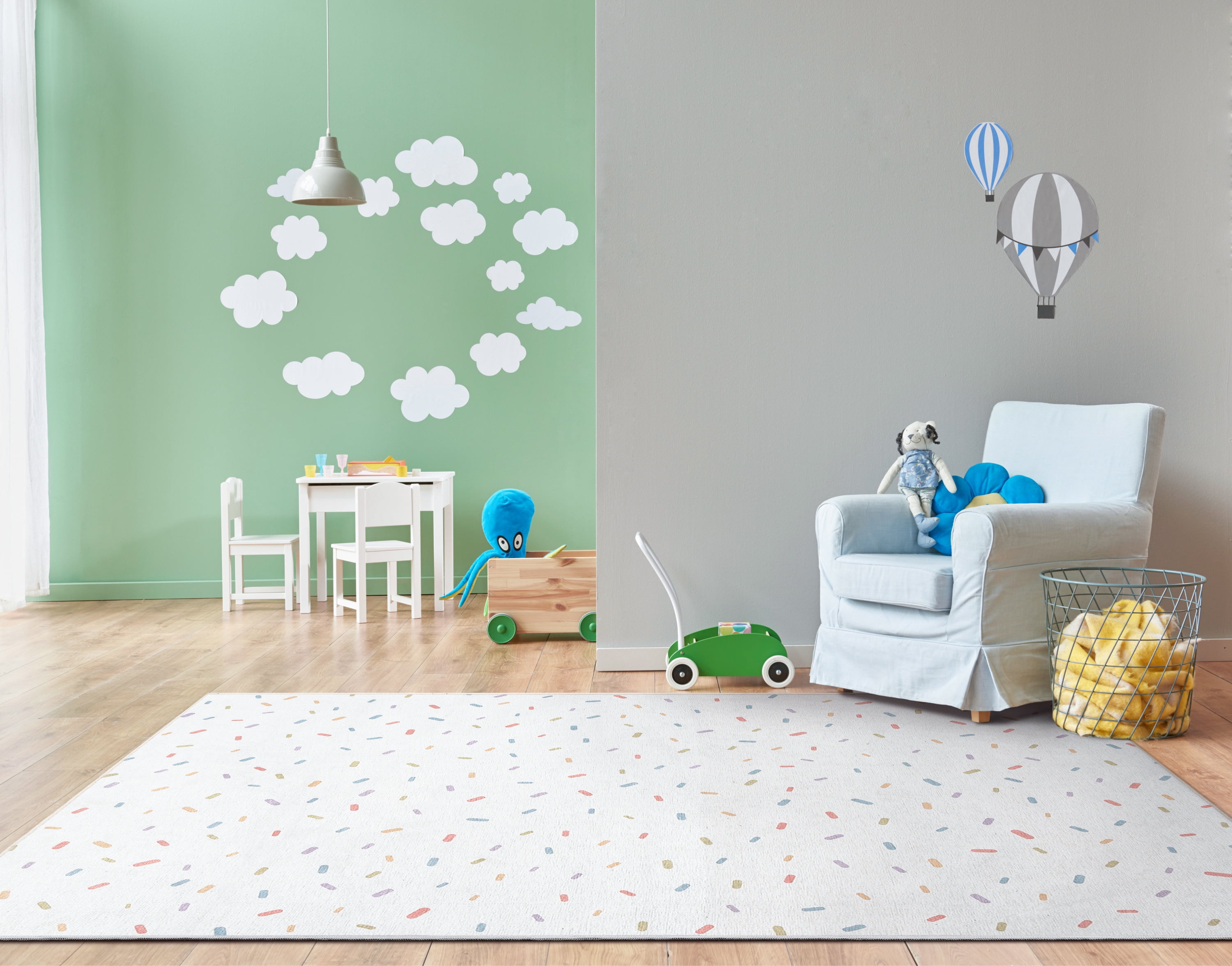 Well Woven Kids Rugs Sprinkles Modern Multi Color Printed Distressed Machine Washable 5' x 7' Area Rug