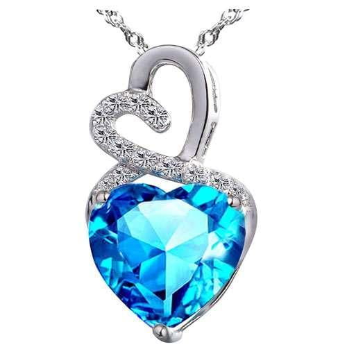 Devuggo Infinity 4.0 Carat TCW Heart Cut Gemstone Blue Topaz 925 Sterling Silver Necklace Pendant with free 18"... by