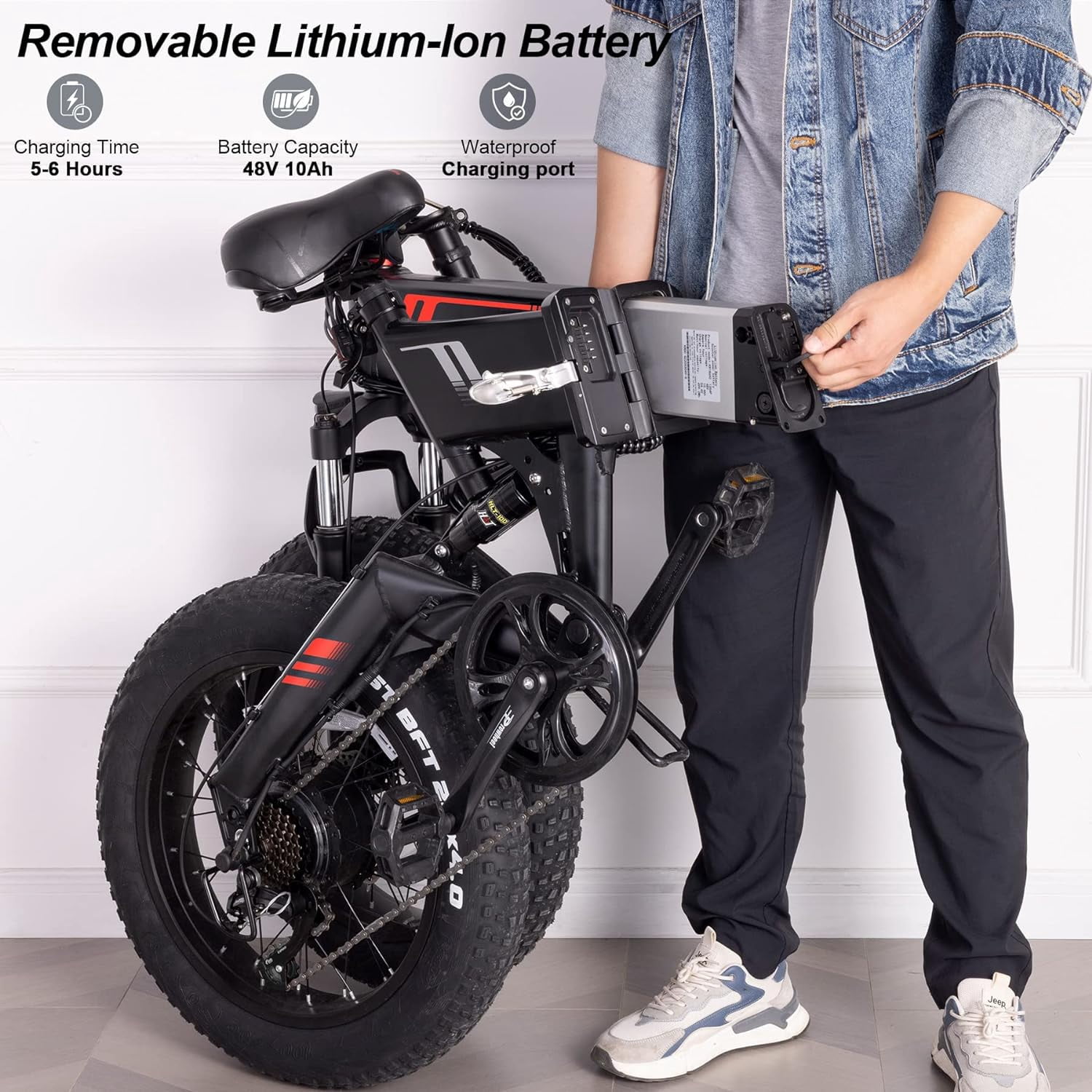 Wooken 20"X4.0 Fat Tire Electric Bike for Adults, 500W Foldable Electric Bicycle with 48V 10Ah Built-in Battery, Shimano 7 Speed, Dual Shock Absorber
