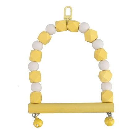 Kilisky Wooden Bird Swing Perch Toy Hanging Parrot Swing Standing Toy Claws Grinding Anxiety Reduction Birds Toy Yellow