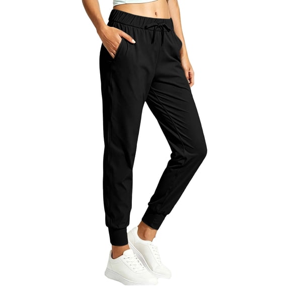 PEIBang Women's Lightweight Quick Dry Tapered Pants Elastic Waist Cuffed Joggers with Deep Side Pockets for Daily Sports